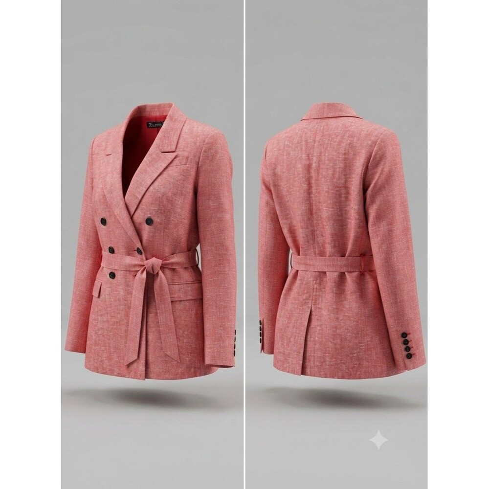 7th Avenue New York & Company Pink Blazer Size M Double-Breasted Belted Lined